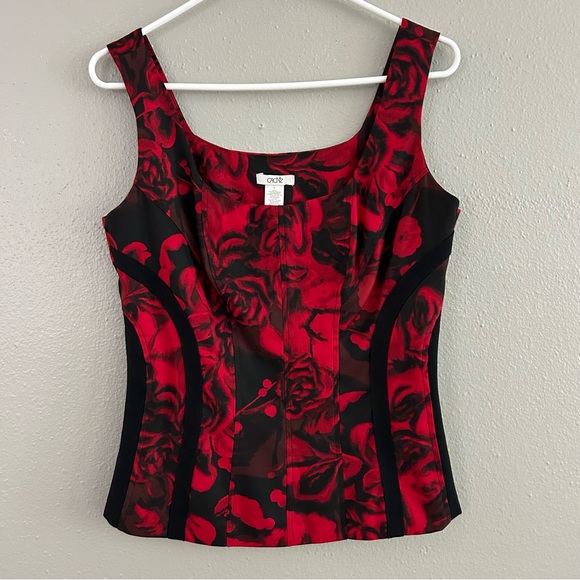 Cache Tops - Cache Black Red Roses Floral Corset Tank Top Size L Whimsigoth Goth Y2K 90s NWT
